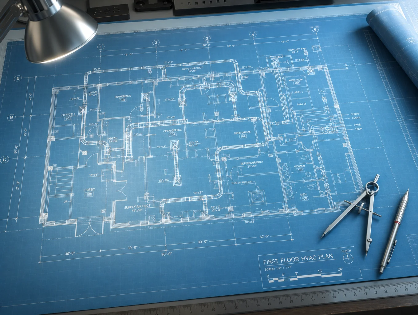 Detailed architectural blueprint and material samples for a finished lower level renovation