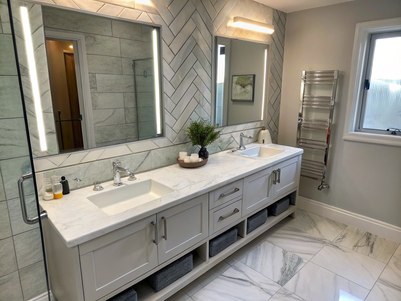 Luxury bathroom renovation with limestone wet room in Brookhaven GA