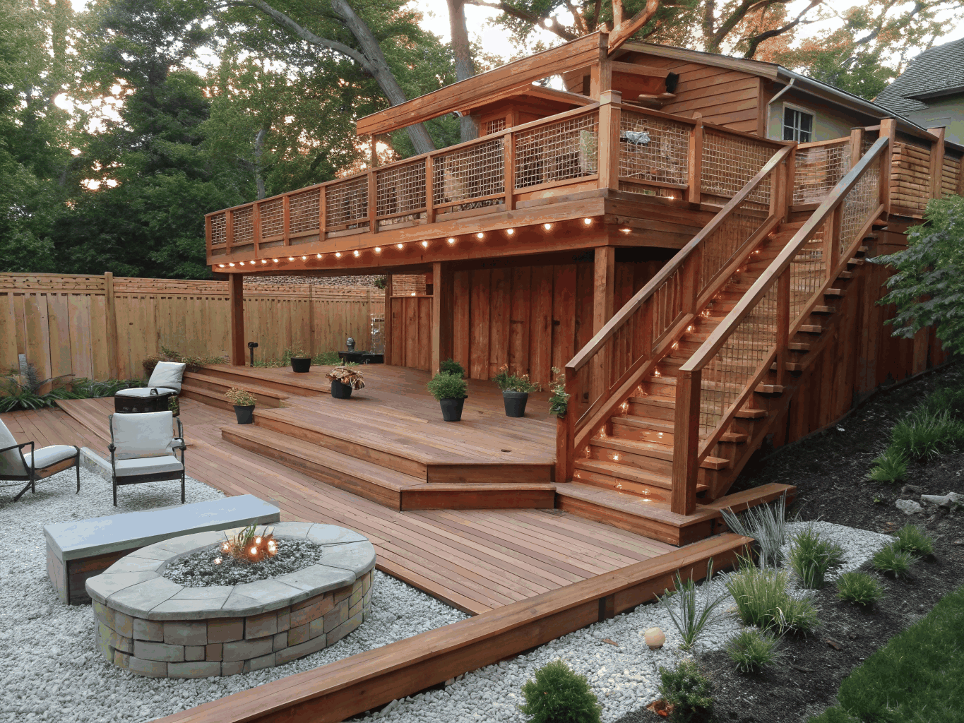 Craftsman covered back porch with tongue and groove cedar ceiling and stone outdoor fireplace in Brookhaven