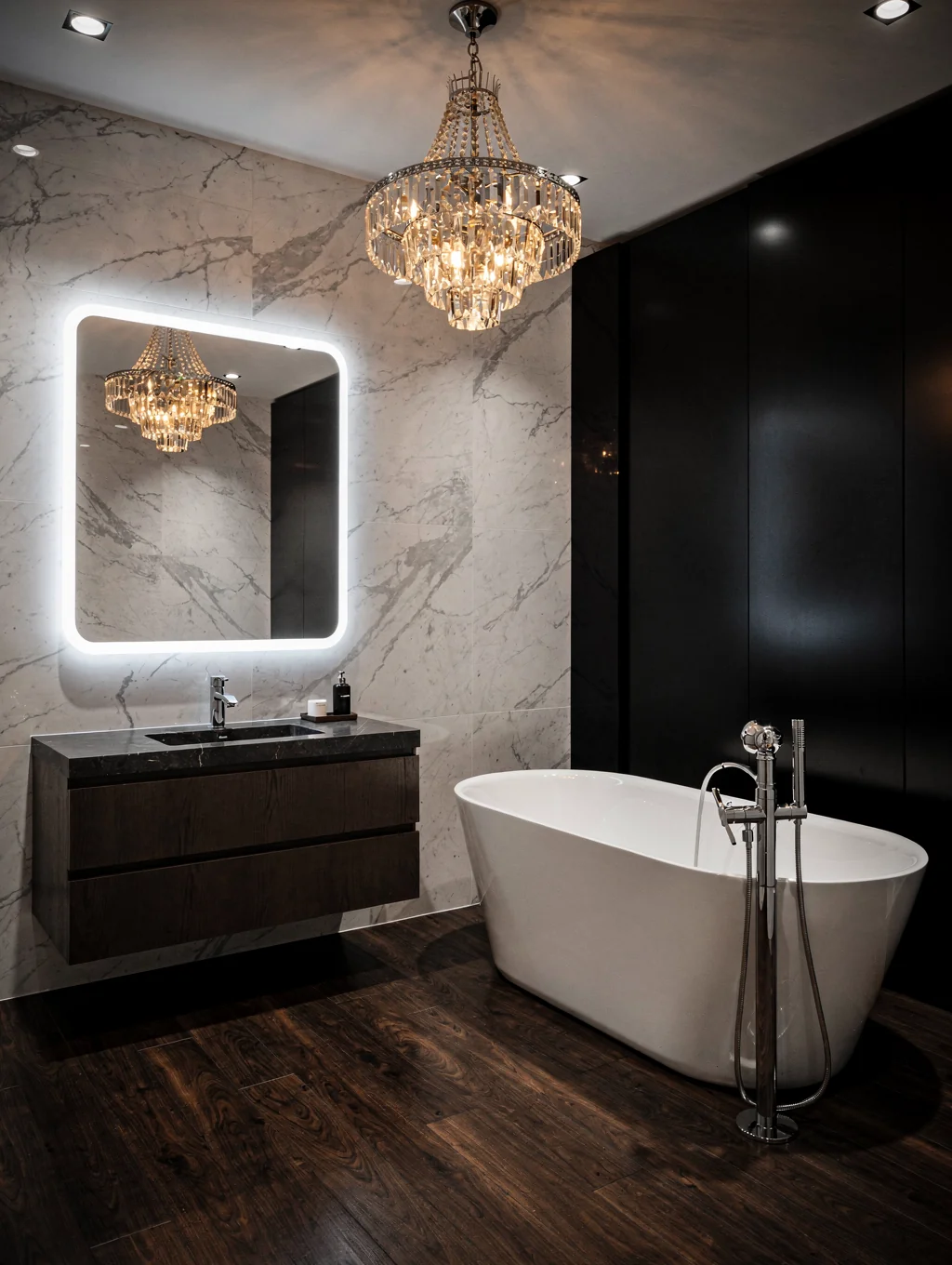 Luxury tiled bathroom with double vanity in Brookhaven Heights