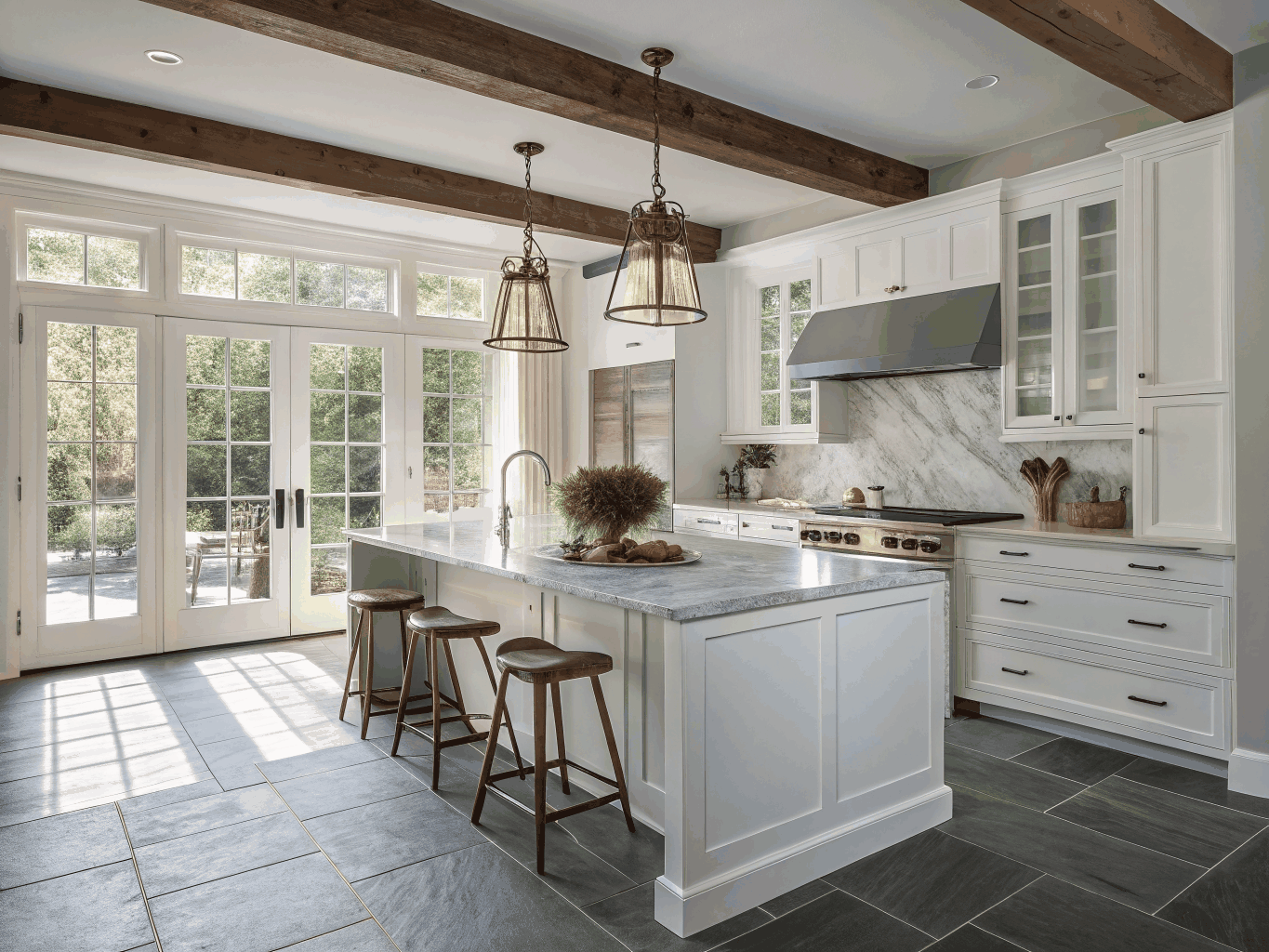 Custom kitchen renovation in Brookhaven featuring white oak cabinetry and honed marble