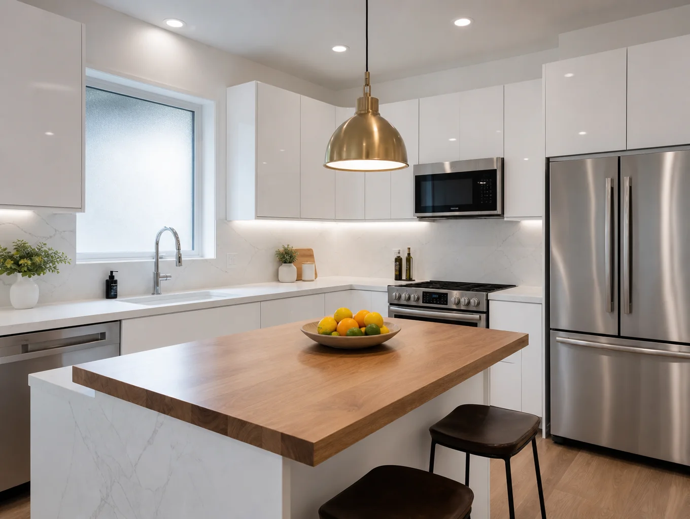 Completed open-concept kitchen and living interior renovation in Brookhaven