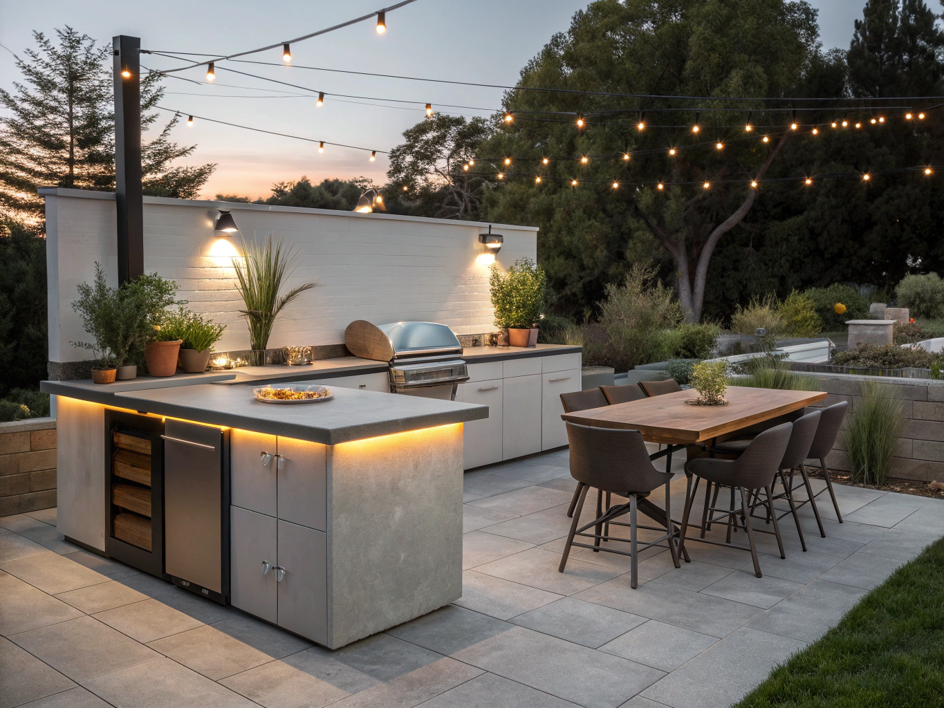 Covered Brookhaven outdoor living pavilion with stone outdoor kitchen and cedar plank ceiling