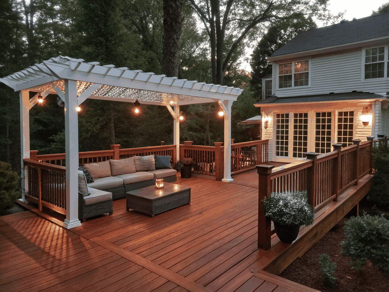 Outdoor living space and covered porch with masonry fireplace in Brookhaven