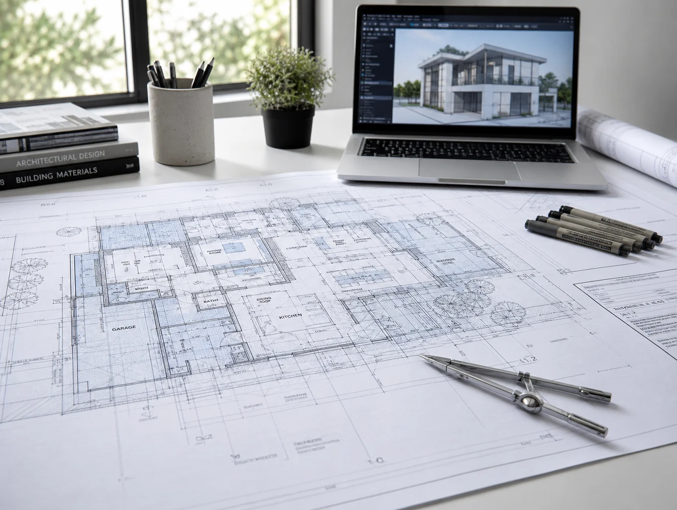Architectural renovation blueprints and consultation notes prepared for a residential project estimate