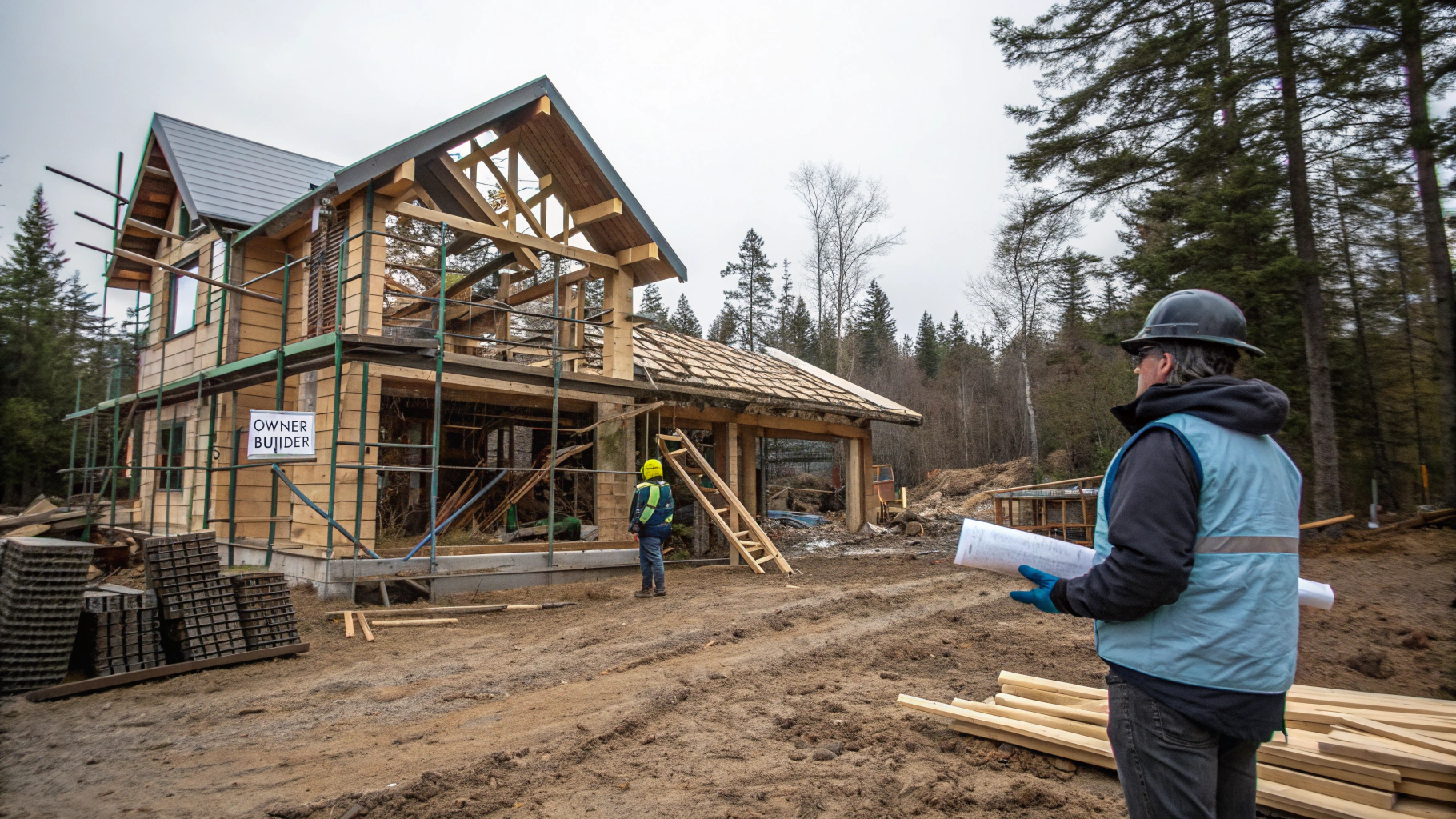 Precision timber framing and concrete pier foundations for an elevated outdoor deck