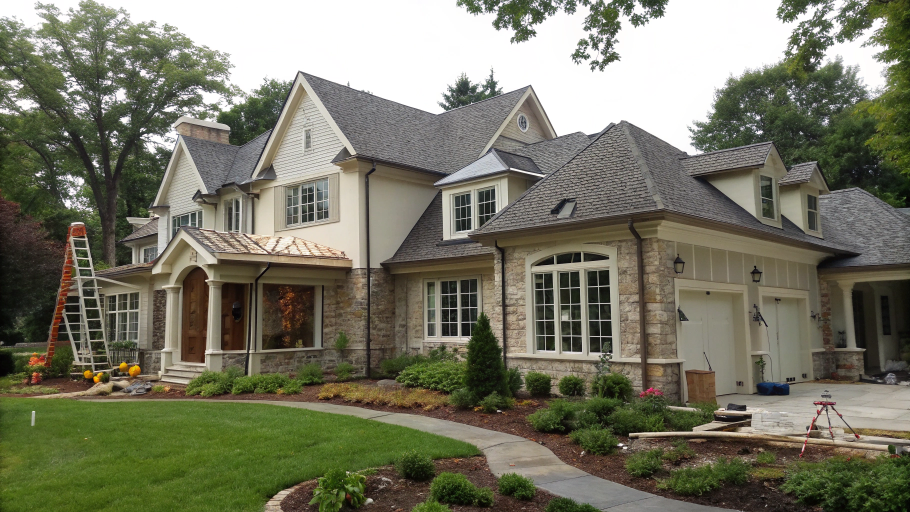Seamlessly integrated exterior addition with matching rooflines and foundation masonry