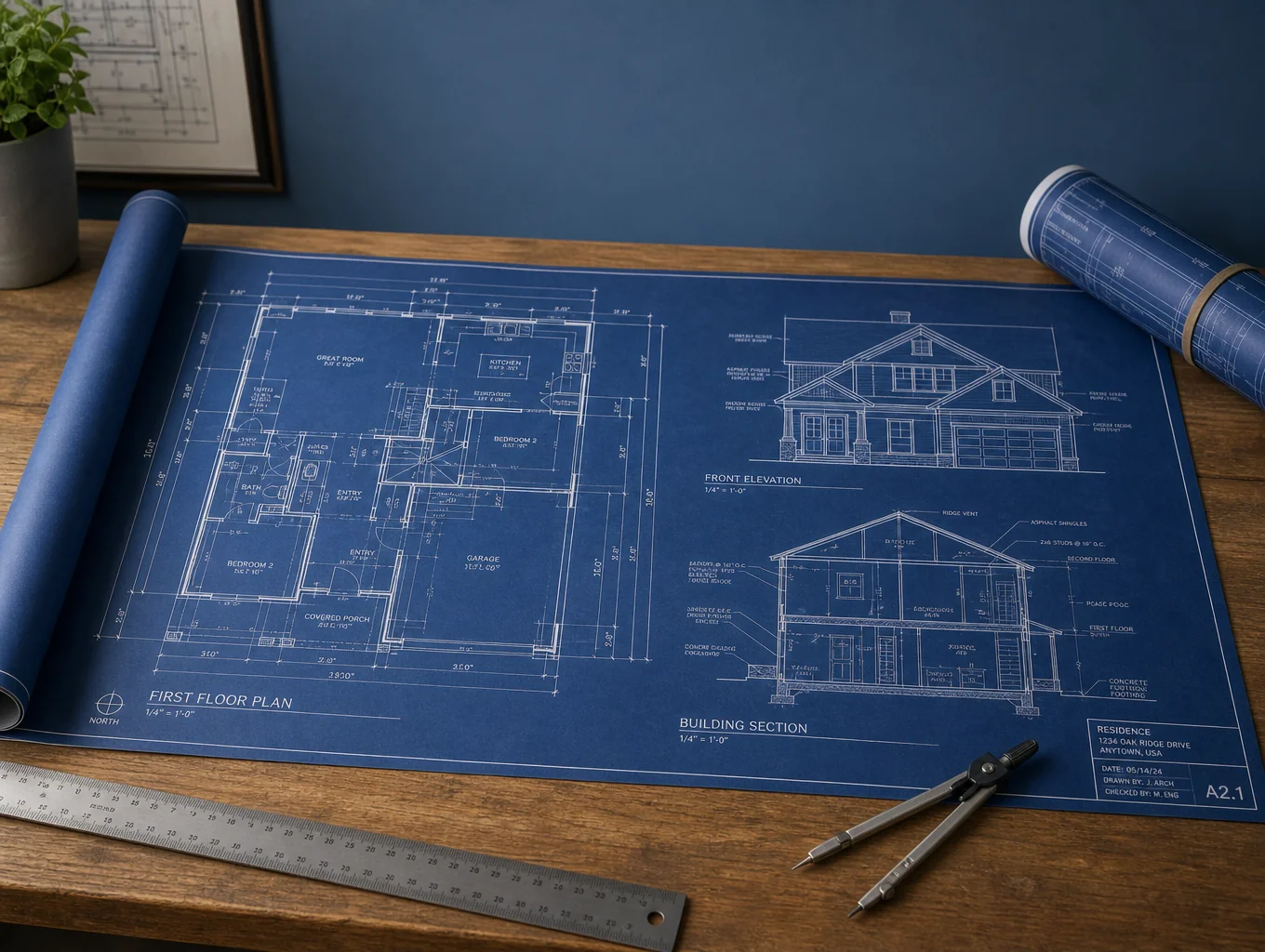 Detailed architectural blueprints and material samples for an expanded primary suite addition