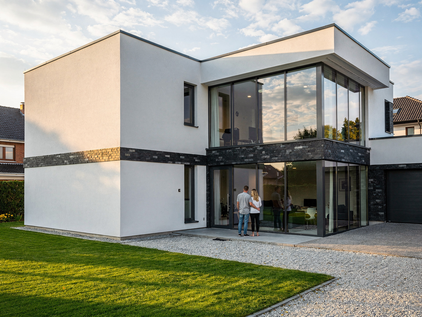 Architectural home addition blending with existing exterior structure