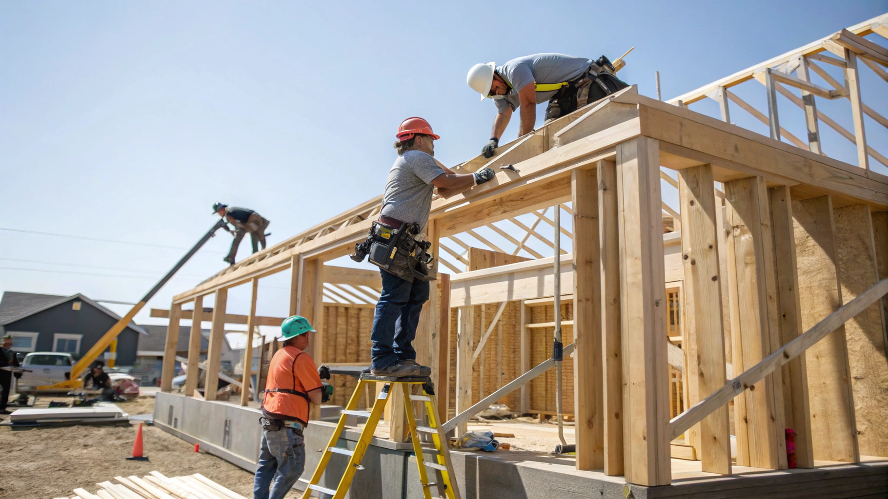 Timber framing and roofline tie-in during a residential home addition project