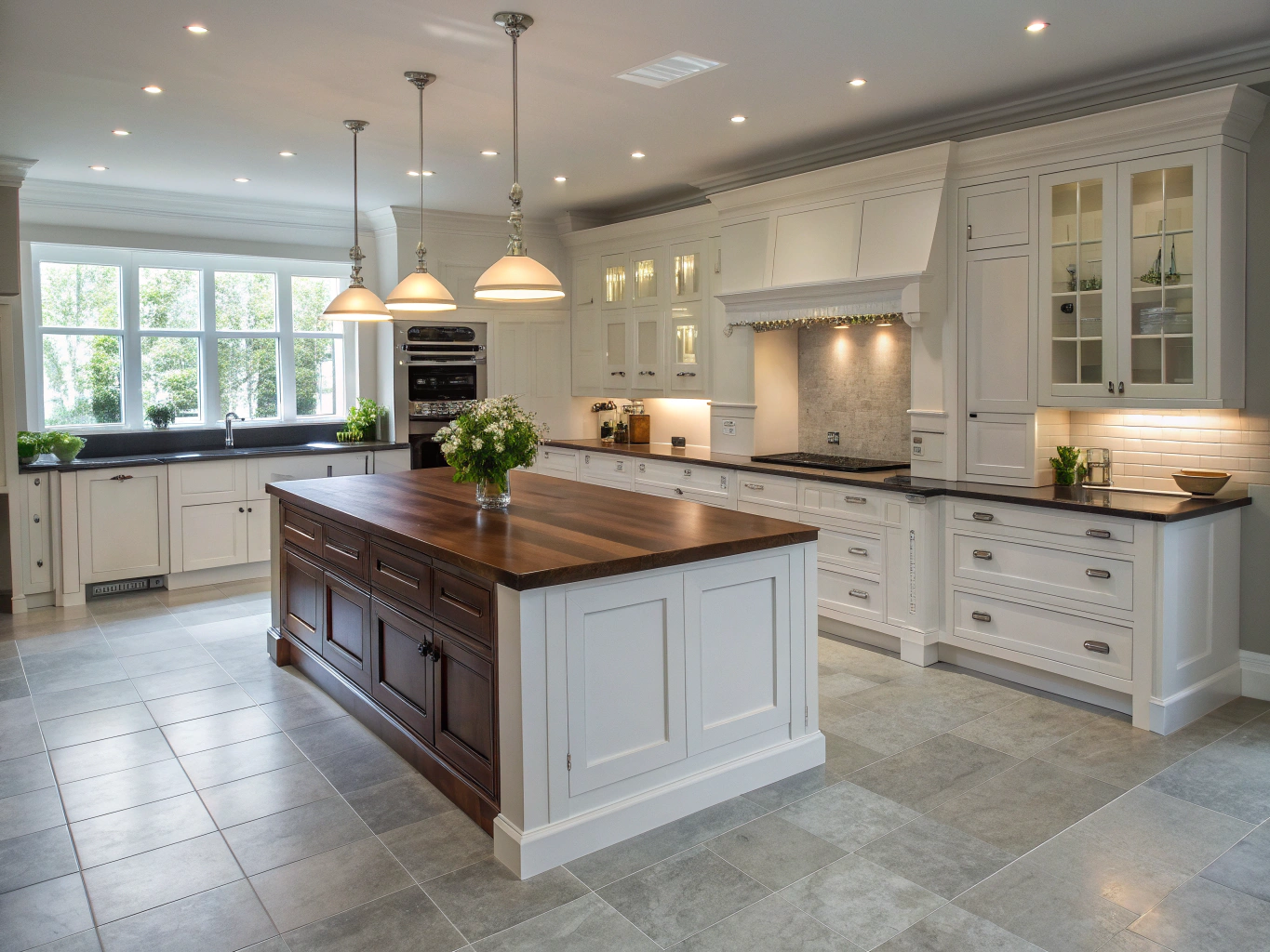 Renovated kitchen with clean cabinetry and center island