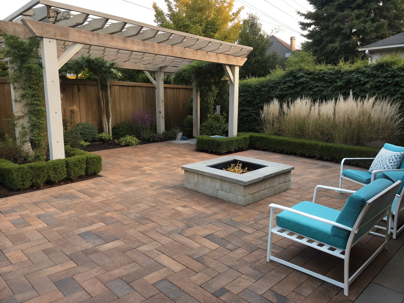 Custom stone patio and covered outdoor space in Lynwood Park