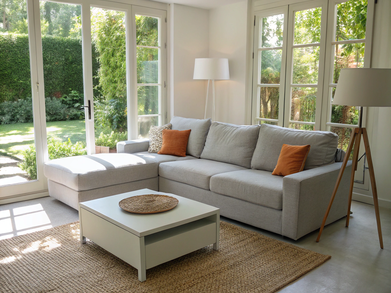 Bright and open renovated interior living room with updated architectural details